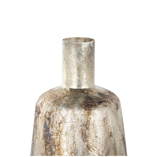 Bronze & Cream Foiled Metal Vase with Blue Accents
